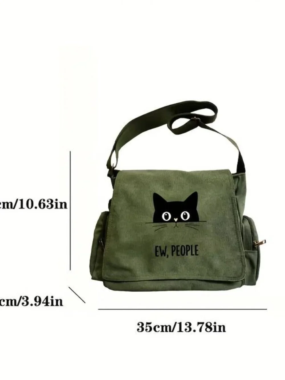 Green Black Cat Messenger Bag Crossbody Shoulder Bag Multi Pocket